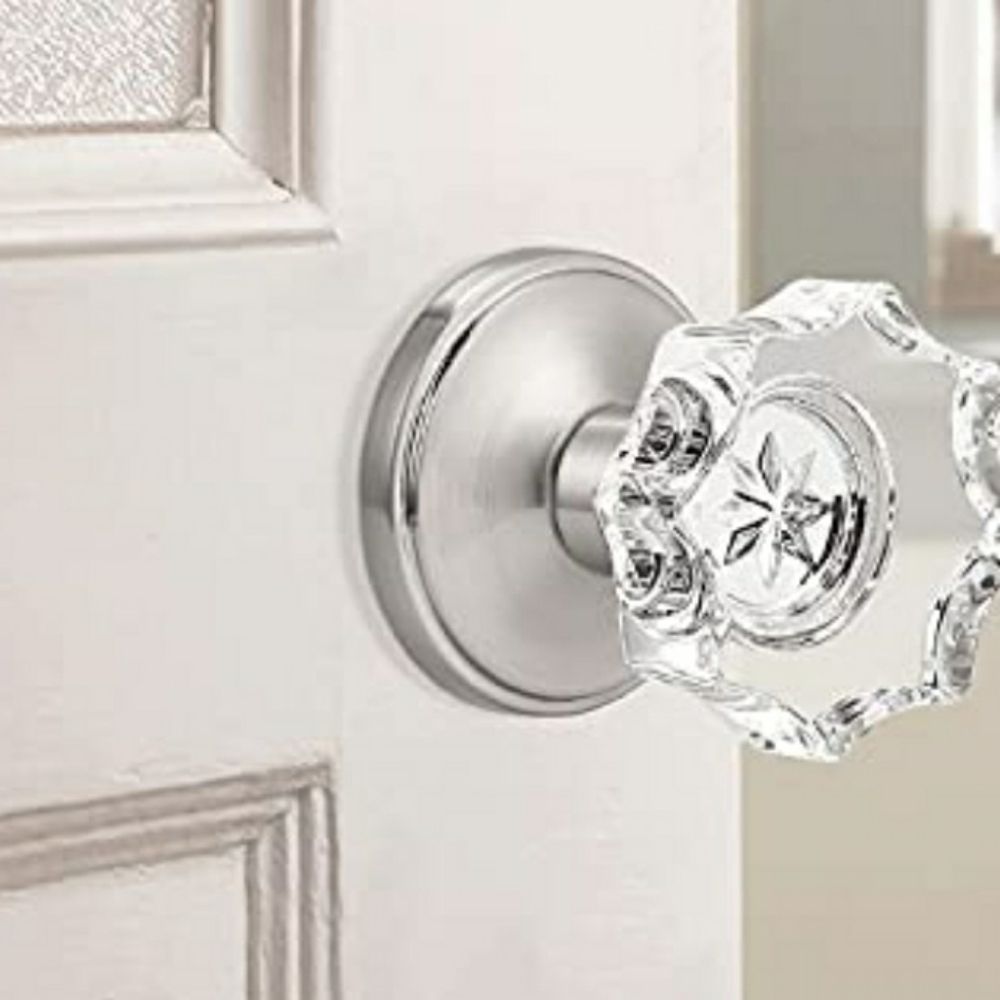 1 Pack Octagon Glass Door Knobs Crystal Style with Satin Nickel  - Picture 2 of 7